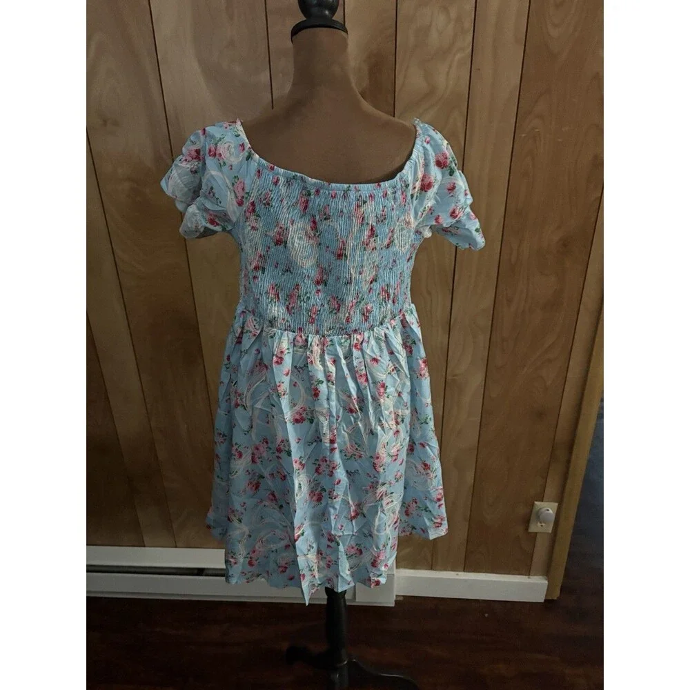Shein‎ Curve Women’s Blue Floral Corset Dress Size 0x Short Sleeve